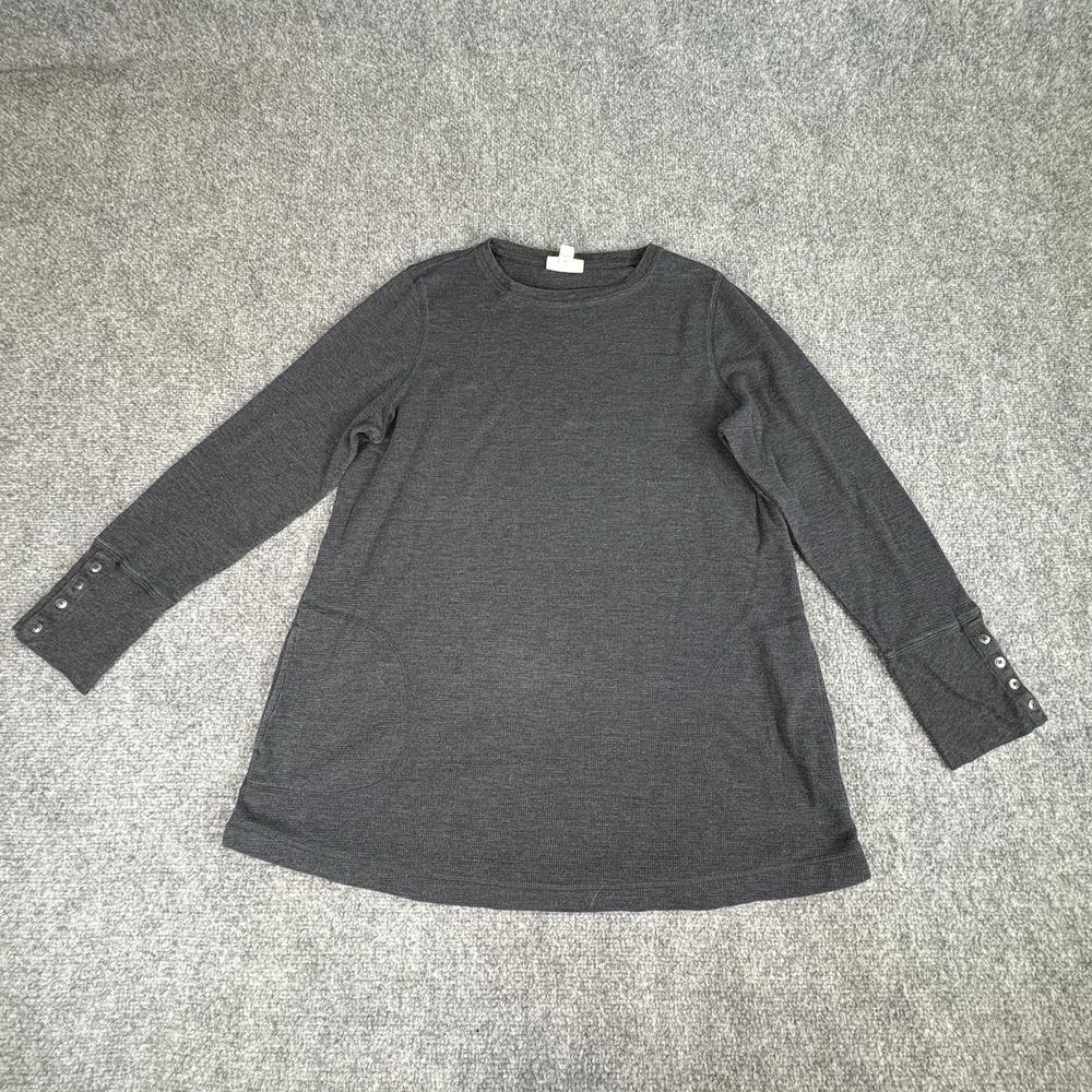 J Jill Tunic Women M Gray Knit 4 Button Cuff Pockets Lagenlook Minimalist Cozy